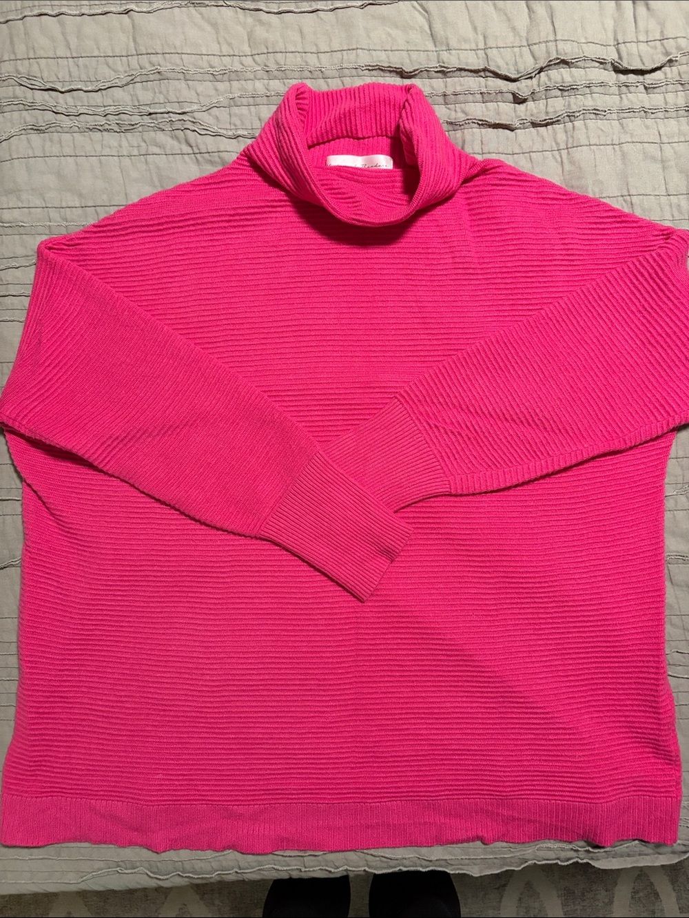 Chelsea & Theodore Bright Fuchsia Ribbed Turtleneck Sweater